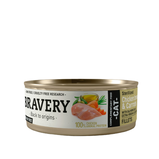 Lata Bravery Gato Esterelizado Pollo y Zanahoria 70 gr