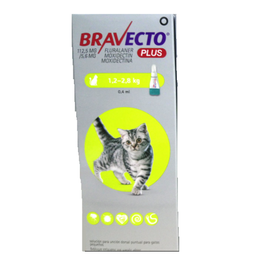 Bravecto Plus Pipeta para Gatos de 1,2 a 2,8 KG (112,5mg)