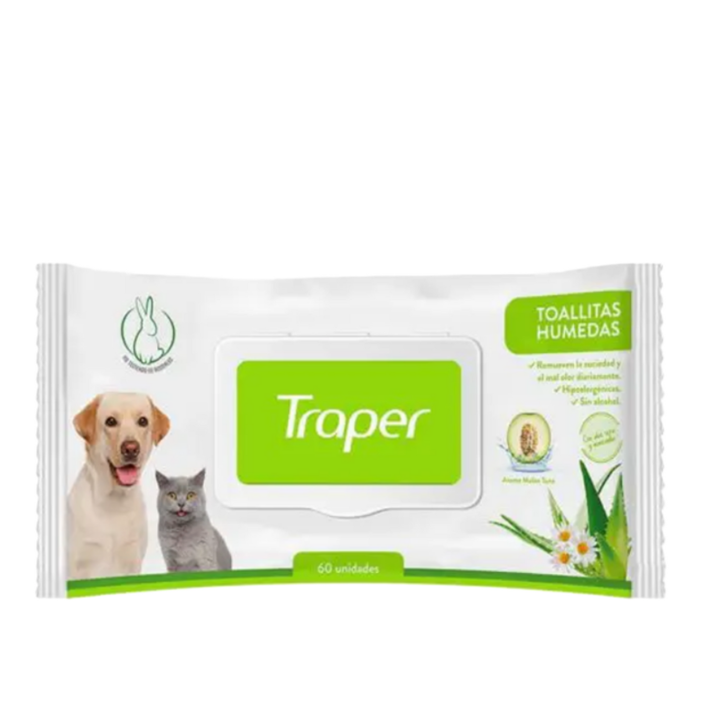 Toallitas Humedas para Perros y Gatos de Aloe Vera Traper 60 Ud