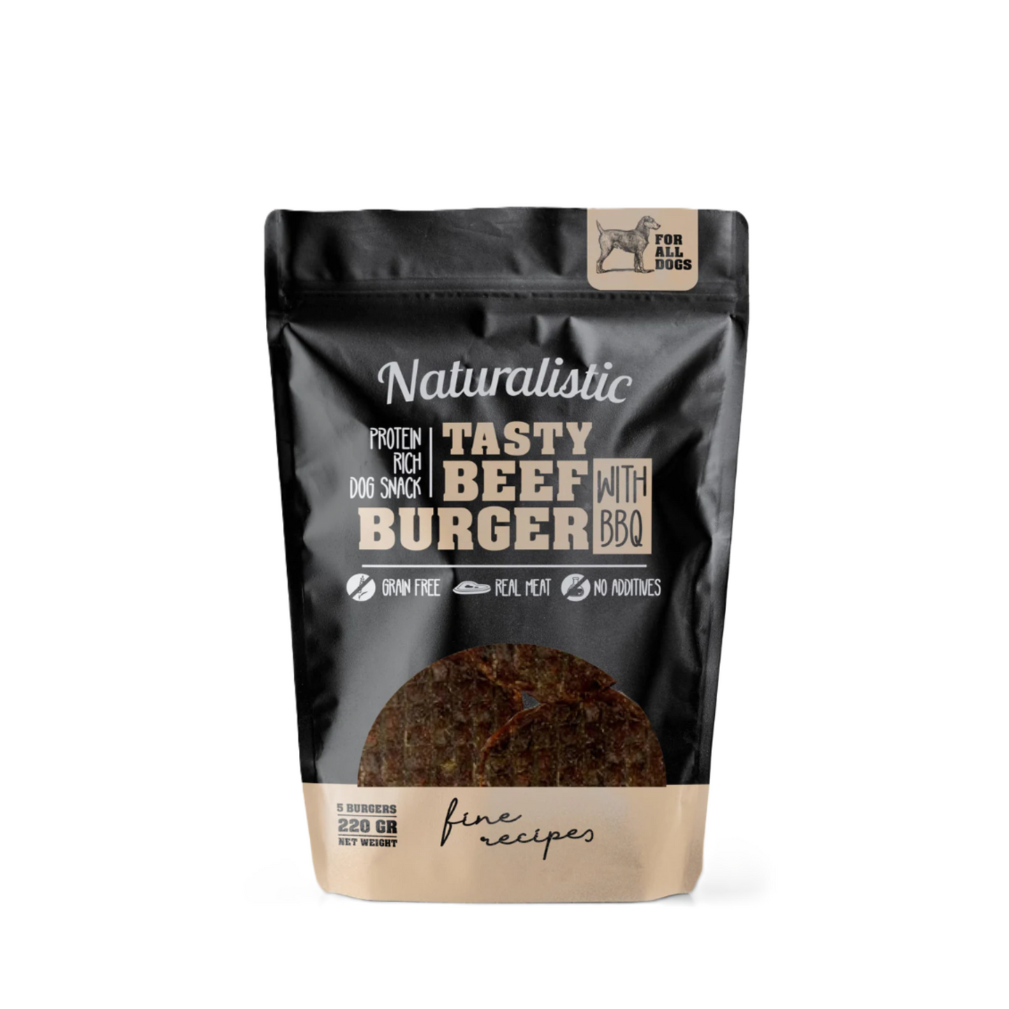 Snacks para Perros Hamburguesa de Carne con BBQ Naturalistc 220 gr - 5 ud